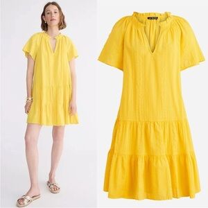 BOGO! J. Crew Ruffle Trim Tiered Dress in Cotton Dobby Yellow Size Small